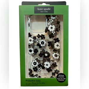 KATE SPADE PROTECTIVE PHONE CASE iPhone 16 Pro Max. Black, white, gray flowers